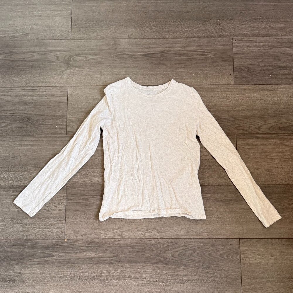 Everlane The Organic Cotton Long-Sleeve Crew in Oatmeal, Size Small